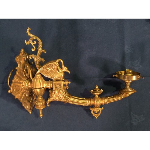 571 - Four 19th Century French Brass Wall Lights fiited for electricity having been converted from gas, de... 