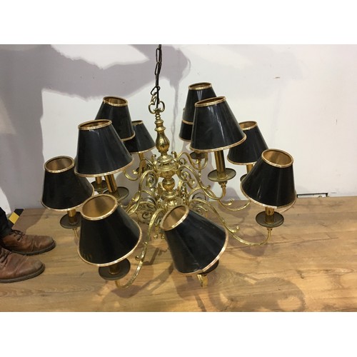 559 - A brass Dutch twelve branch Electrolier in the 17th Century style with black shades 3ft 2in D x 2ft ... 