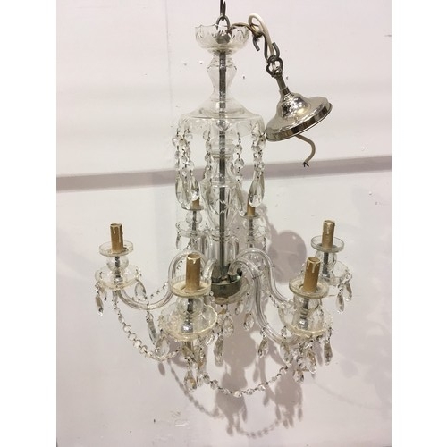 513 - A cut glass six branch Electrolier with swag of droplets 1ft 10n H x 1ft 10in D