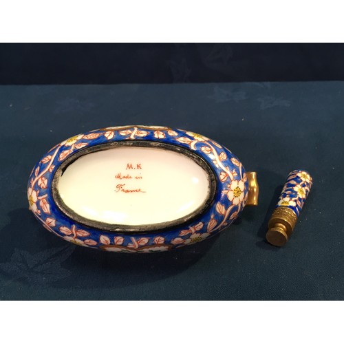 502 - A 19th Century Porcelain Inkstand and Seal decorated with daisies on blue ground with gilt metal mou... 