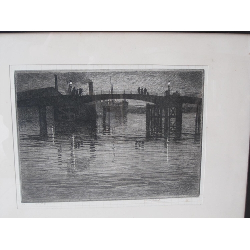 450 - LESLIE MOFFAT WARD RE, SGA (1888-1978). Poole Bridge by moonlight, etching, artist’s proof, signed, ... 