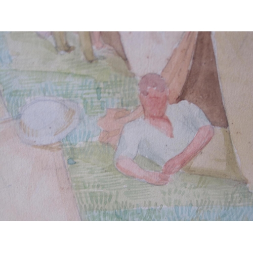 453 - ATTRIBUTED TO HENRY LAMB MC RCA (1883-1960). Bivouacs, Salonica, watercolour and pencil, with pencil... 