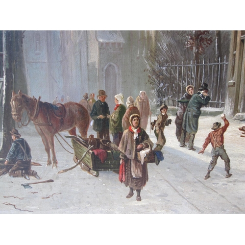 480 - WILLIAM RAYMOND DOMMERSEN (1850-1927). A Dutch street scene with figures in winter-time, signed with... 