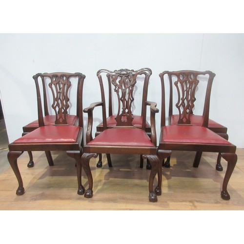 782 - A set of five mahogany single Dining Chairs with pierced backs and a similar Carver Chair with uphol... 