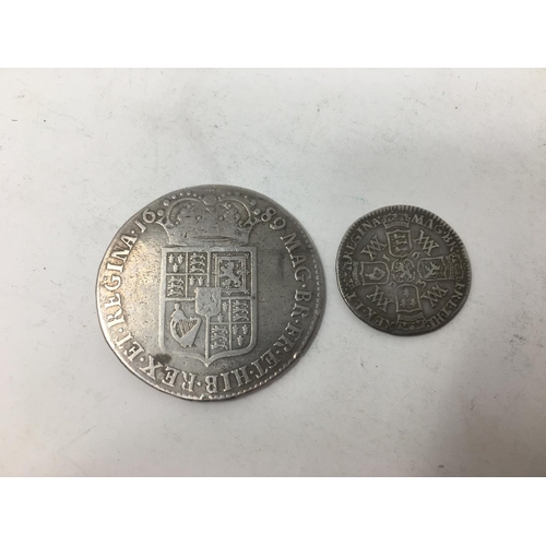 32 - William and Mary Half Crown 1689 and Sixpence 1693 (2)