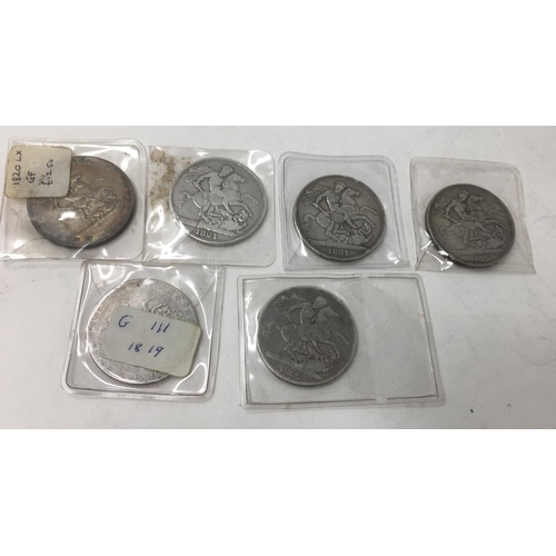 54 - George III Crown 1818 and 1820, George IV Crown 1821 x 2 and 1822 x 2 (6)