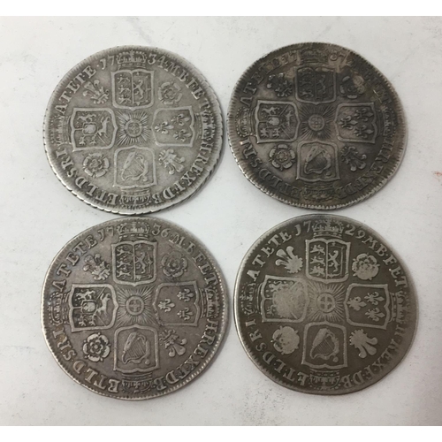 77 - George II Shillings 1729, 1734, 1736 and 1737, all roses and plumes (4)