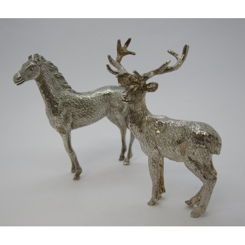 153 - A modern silver Figure of a Stag, London 1994, 2 1/2 in, and a Horse, stamped 925.