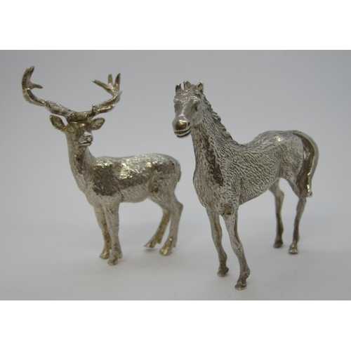 153 - A modern silver Figure of a Stag, London 1994, 2 1/2 in, and a Horse, stamped 925.