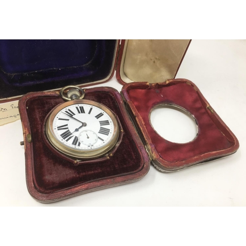 181 - A Victorian silver mounted Travelling Clock Case with scroll embossing and presentation inscription,... 