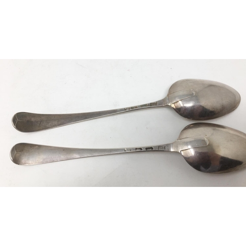 202 - A pair of George III silver Table Spoons old English pattern, London 1771, maker: Hester Bateman.