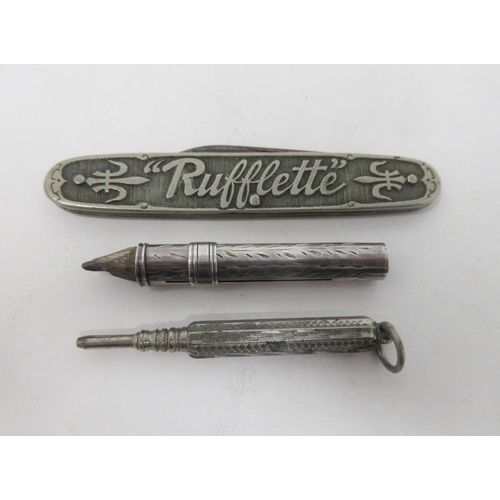 207 - A Victorian silver Pencil Holder, Birmingham 1895, A/F, a Propelling Pencil, and a 'Rufflette' Penkn... 