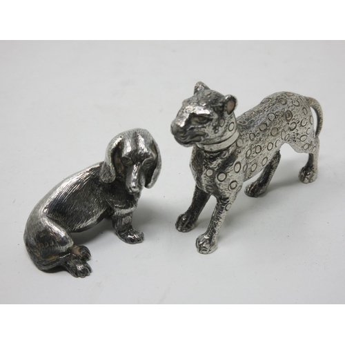 219 - A miniature silver Model of a Basset, London 1974 maker Mappin and Webb and a modern silver Model of... 