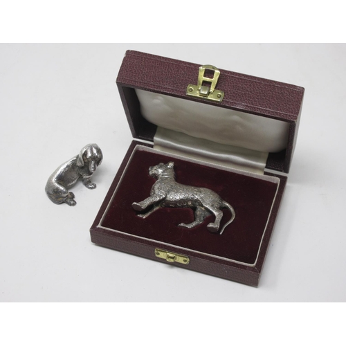 219 - A miniature silver Model of a Basset, London 1974 maker Mappin and Webb and a modern silver Model of... 