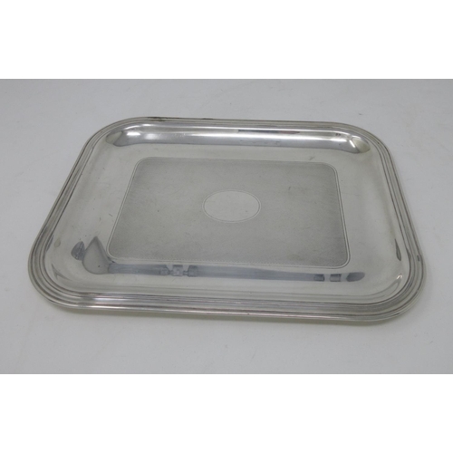 222 - A Christofle, France, white metal oblong Drinks Tray with engine turning and vacant cartouche, 10 x ... 