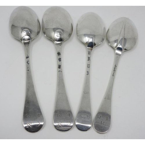 230 - A pair of George II silver Table Spoons, Hanoverian pattern, engraved initials CM to EM, London 1729... 