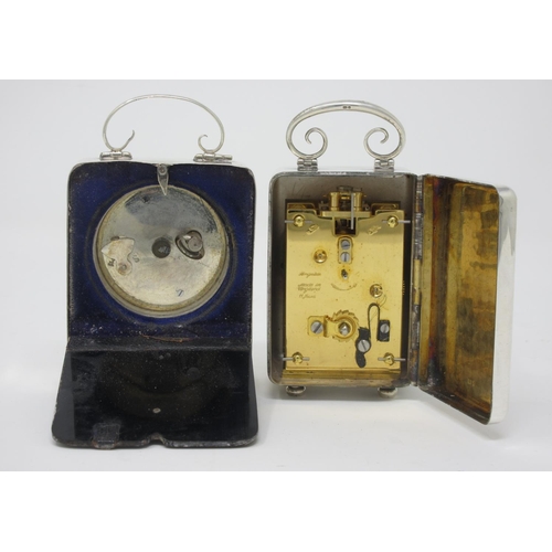 242 - An Elizabeth II silver cased small Carriage Clock with white circular dial, scroll handle and bun fe... 