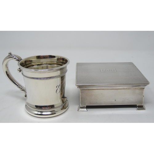 253 - A George V silver square Cigarette Box with engine turning and initials, Birmingham 1928 and a small... 