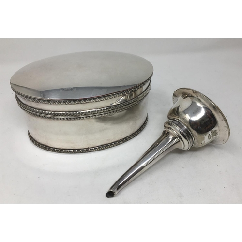 262 - A Sheffield plated oval Biscuit Box with gadroon rim, 7 ½ in, and a Wine Funnel with beaded rim and ... 