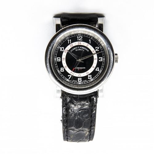 288 - A Gentleman's Cuervo Y Sobrinos Habana 'Torpedo' Autorecargante Wristwatch, the black and white 24-h... 