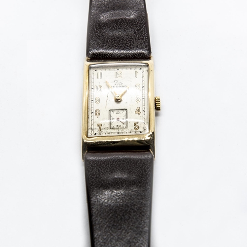 290 - A gentleman's 1950's Record Wristwatch, the rectangular dial with Arabic numerals and subsidiary sec... 