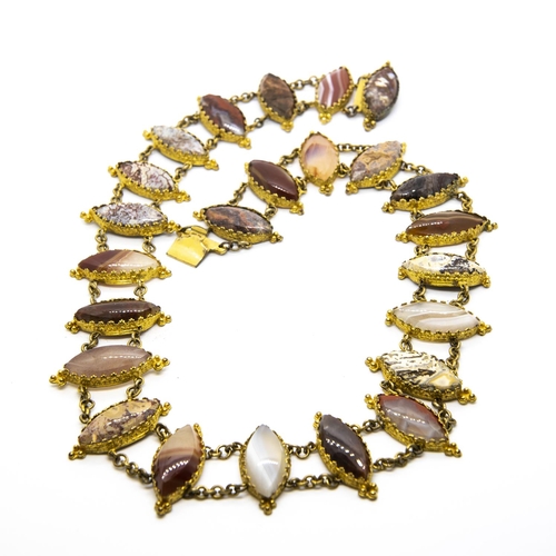 358 - A 19th Century Agate Collarette having twenty four marquise shaped agates set in gilt metal with cha... 