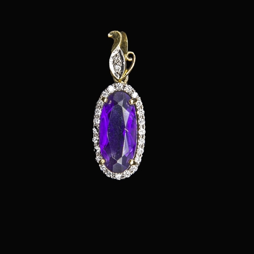 395 - An Amethyst and Diamond Pendant claw-set oval-cut amethyst within frame of pavé-set brilliant-cut di... 