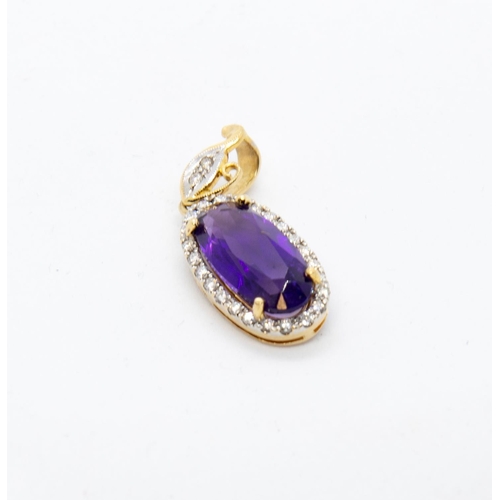 395 - An Amethyst and Diamond Pendant claw-set oval-cut amethyst within frame of pavé-set brilliant-cut di... 