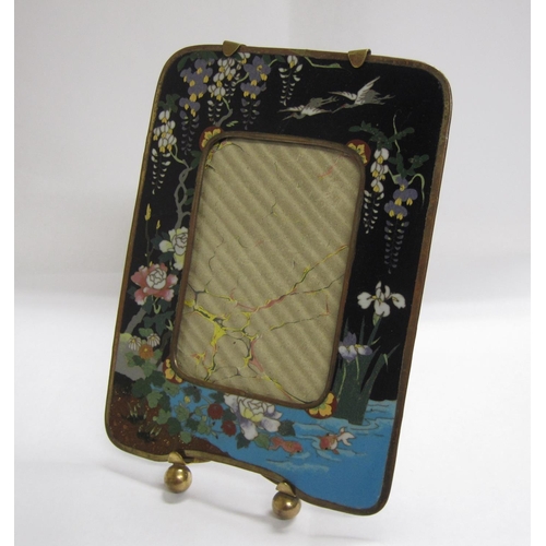 427 - A Cloisonne rectangular Photograph Frame of Japanesque style, having cranes, wisteria and other flow... 