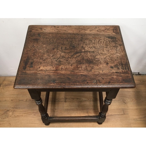 786 - An late 17th or early 18th Century oak Side Table with three piece moulded top mounted upon turned b... 