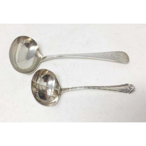 142 - A George IV Sauce Ladle old English pattern engraved initials, London 1823, and another with central... 