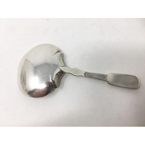 173 - A George IV silver Caddy Spoon fiddle pattern with leafage engraved bowl, Birmingham 1824. Maker: J.... 