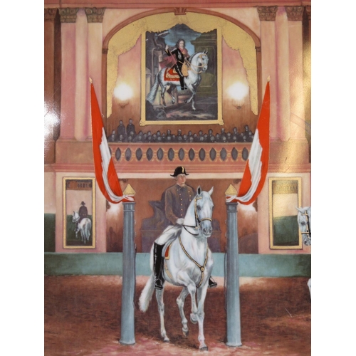 496 - A late 19th Century Vienna Porcelain plaque painted interior scene of riding school in Vienna having... 