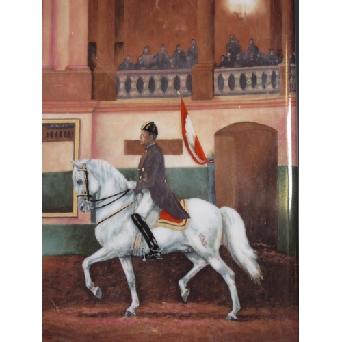 496 - A late 19th Century Vienna Porcelain plaque painted interior scene of riding school in Vienna having... 