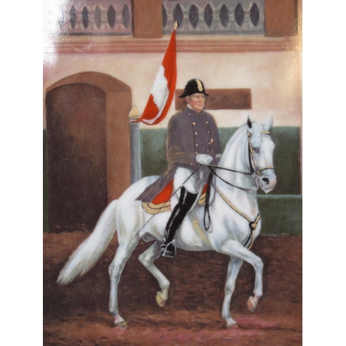 496 - A late 19th Century Vienna Porcelain plaque painted interior scene of riding school in Vienna having... 