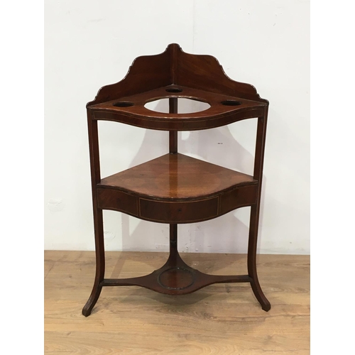 788 - A Georian mahogany and boxwood inlaid serpentine fronted Corner Washstand fitted single drawers 3ft ... 