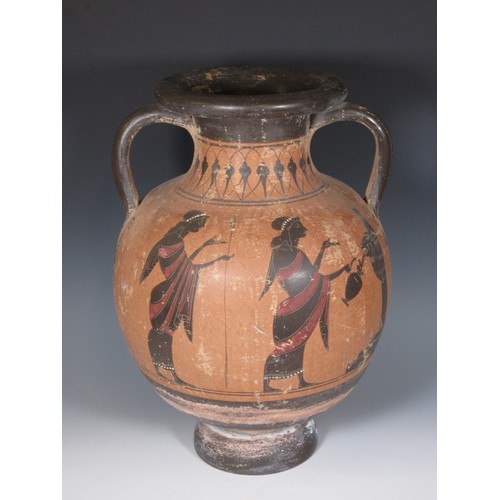 521 - A terracotta Greek Amphora Vase in the 6th Century style with classical maidens and allegorical figu... 