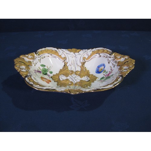 517 - A Meissen two-handled Dish painted flowers in embossed gilt borders, crossed swords mark, 12 in