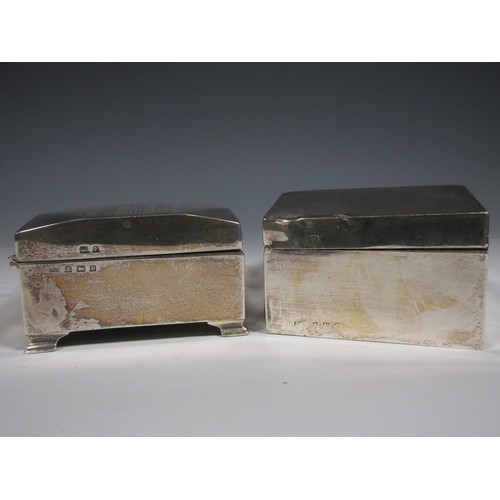 122 - Two George V silver Cigarette Boxes with engine turning and line engraving.