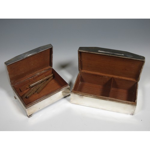 122 - Two George V silver Cigarette Boxes with engine turning and line engraving.