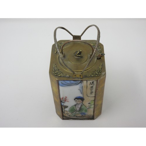 103 - A late 19th Century Chinese Tea Pot Warmer of square form with chamfered corners containing four cer... 