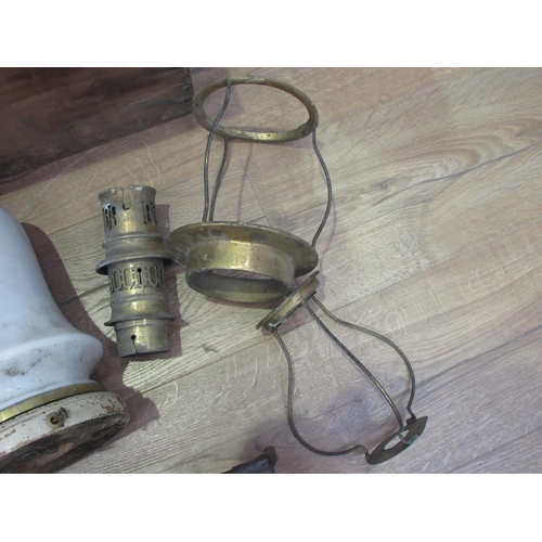 435 - A box containing a gas Wall Light, and pair of Table Lamps, hearth front etc.