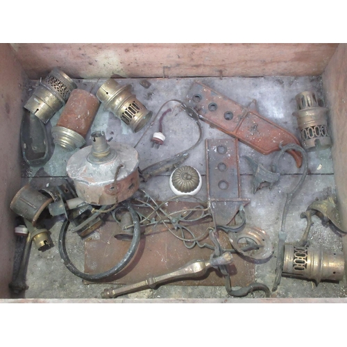 435 - A box containing a gas Wall Light, and pair of Table Lamps, hearth front etc.