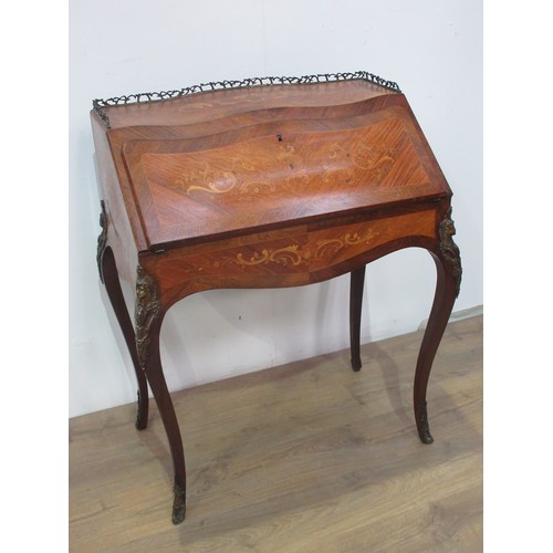 448 - A late 19th Century mahogany and marquetry inlaid ladies Bureau with brass interlocking branch galle... 