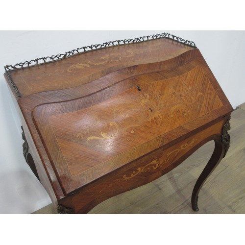 448 - A late 19th Century mahogany and marquetry inlaid ladies Bureau with brass interlocking branch galle... 