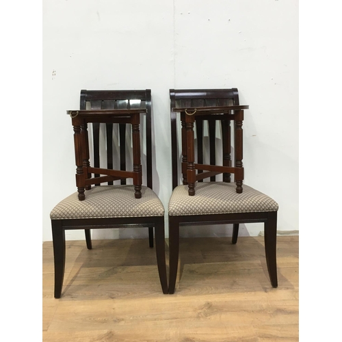 449 - A pair of modern slat back Dining Chairs with stuffover seats 3ft 4in H and a pair of reproduction m... 