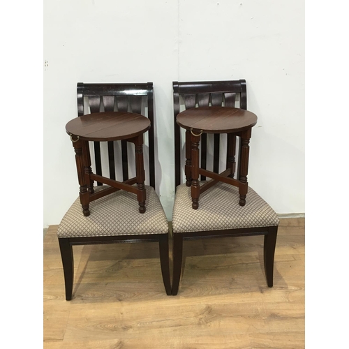 449 - A pair of modern slat back Dining Chairs with stuffover seats 3ft 4in H and a pair of reproduction m... 