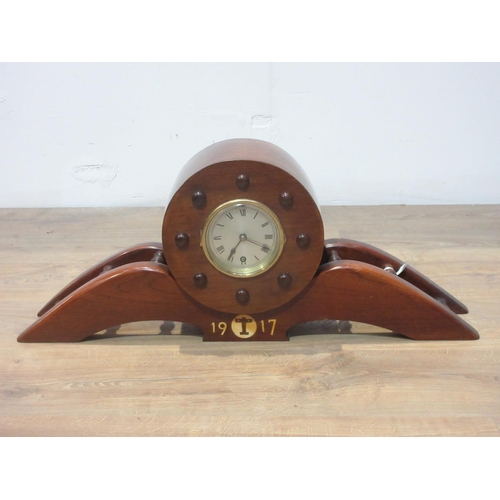 464 - A mahogany Mantel Clock made from a propeller, possibly a 1st World War fighter, dated 1917, 2ft 3in... 