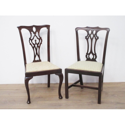 489 - A matched set of six Georgian style Dining Chairs with pierced splat backs and drop-in seats (four w... 