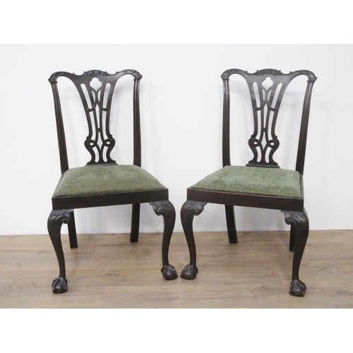 489 - A matched set of six Georgian style Dining Chairs with pierced splat backs and drop-in seats (four w... 